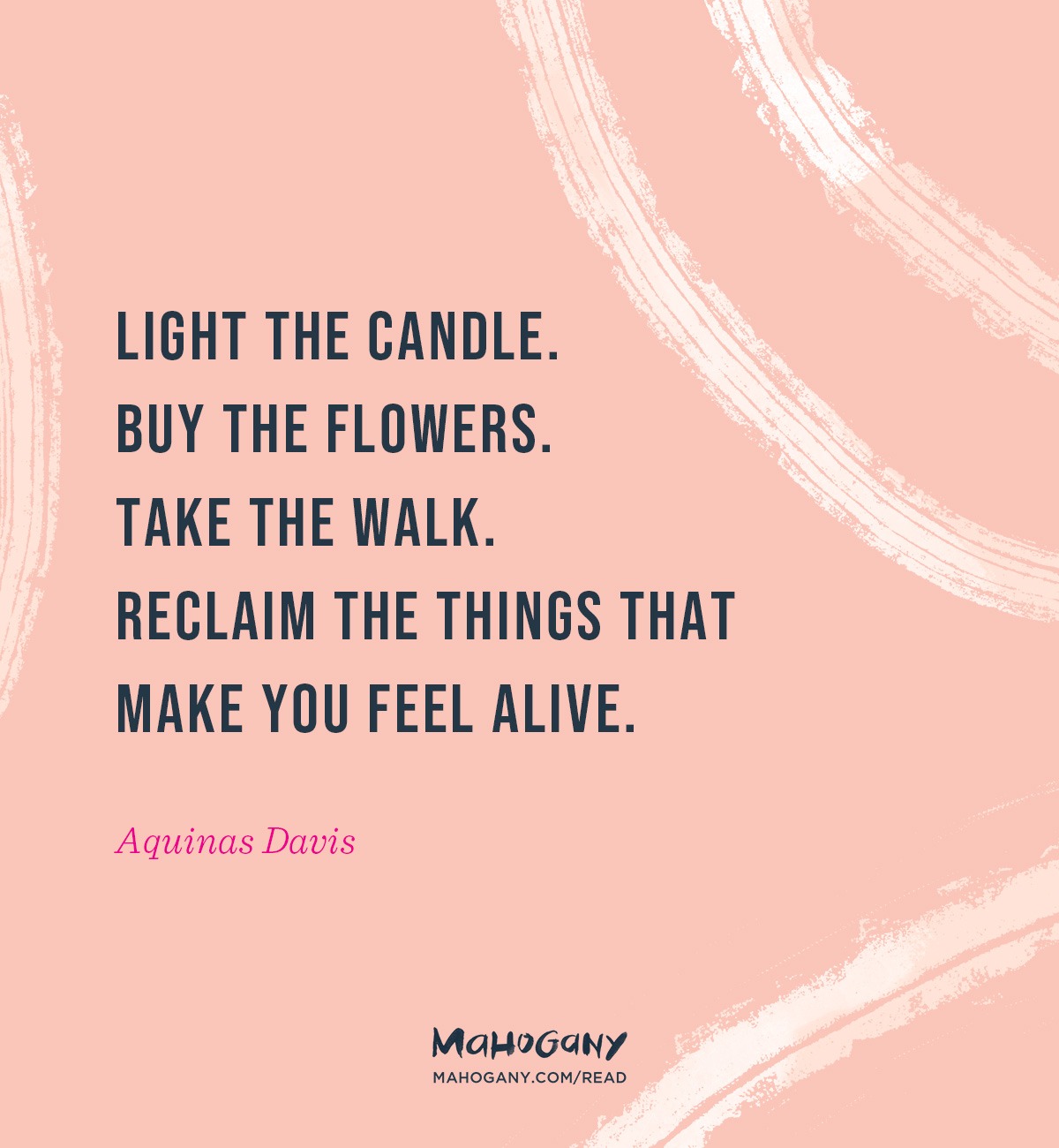 Light the candle. Buy the flowers. Take the walk. Reclaim the things that make you feel alive. -Aquinas Davis